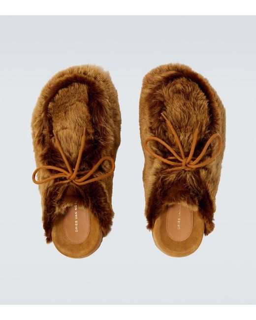 Dries Van Noten Brown Shearling Clogs for men