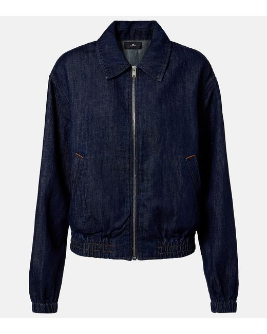 7 For All Mankind Blue Denim Bomber Jacket