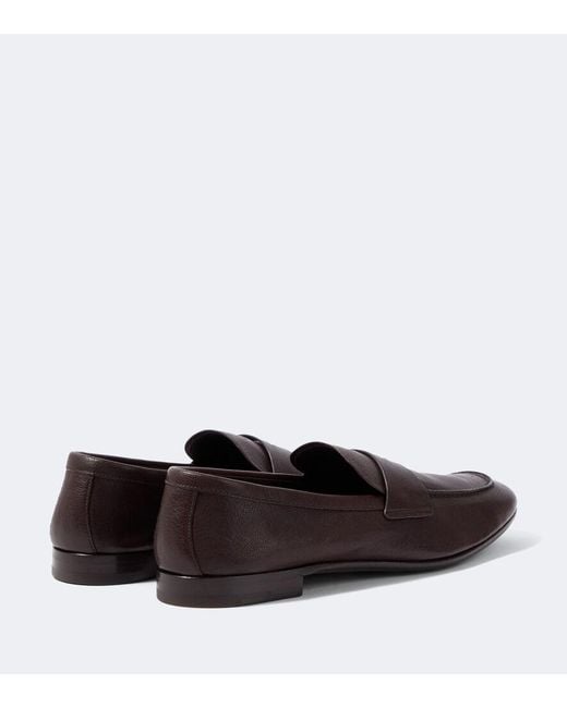 Prada Brown Logo Leather Penny Loafers for men