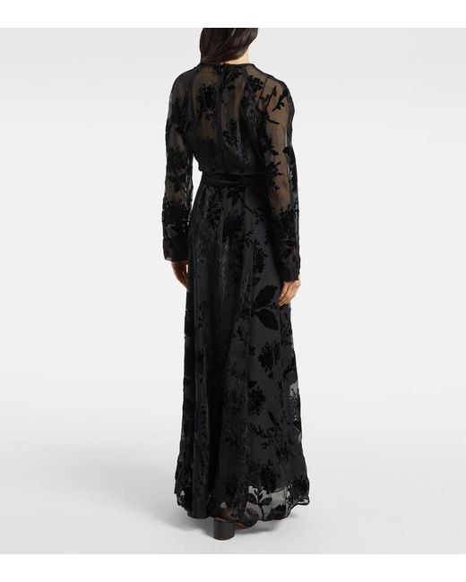 Zimmermann Black Burnout Sheath Floral Velvet Maxi Dress