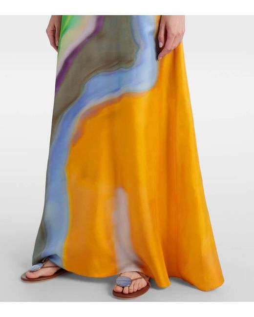Christopher Esber Yellow Printed Silk Satin Maxi Dress