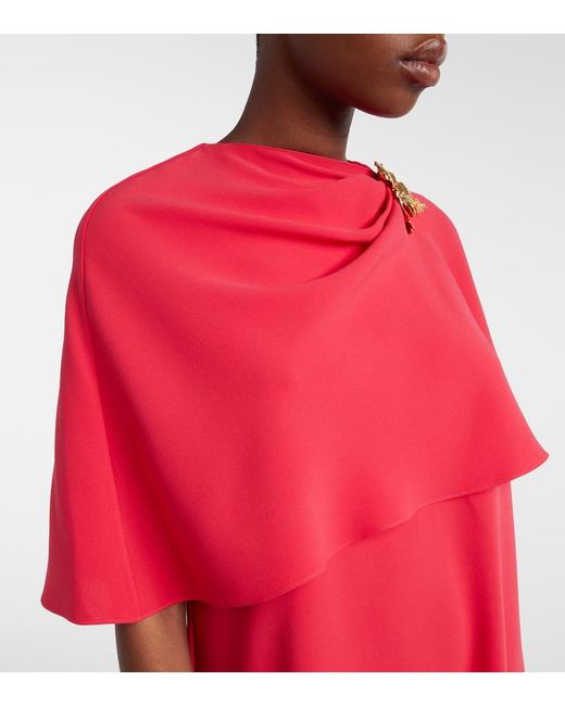 Oscar de la Renta Red Embellished Silk-Blend Georgette Gown