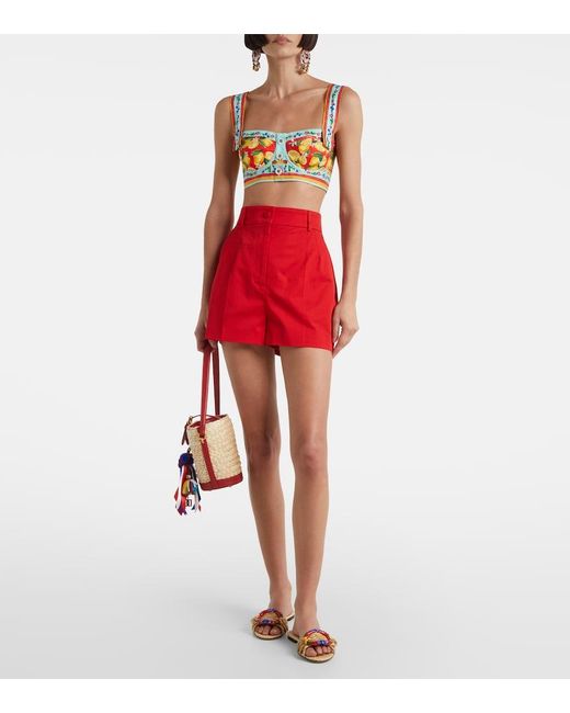 Dolce & Gabbana Red High-Rise Cotton-Blend Shorts