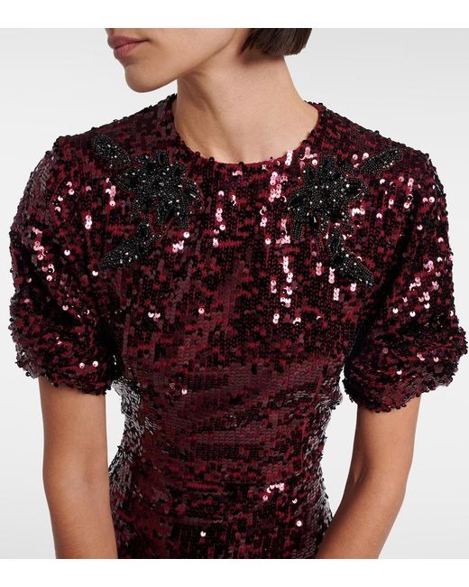 Erdem Red Embellished Sequined Georgette Midi Dress