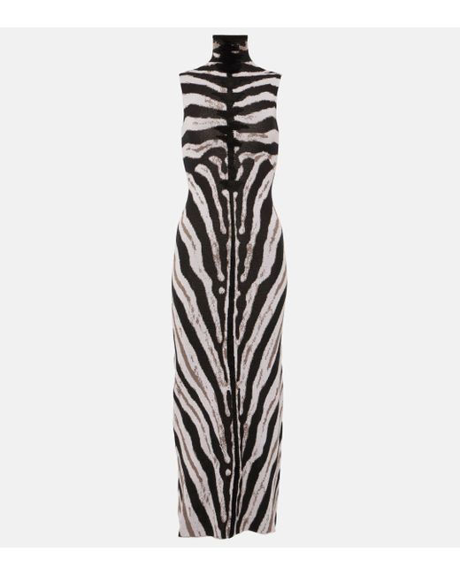 The Attico White Zebra-print High-neck Midi Dress