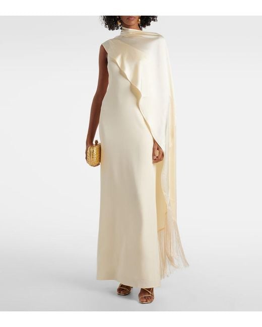 Taller Marmo White Berenson Caped Crepe Cady Gown