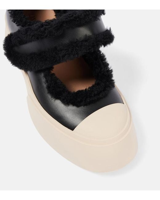 Marni Black Calf Leather And Shearling Pablo Mary Jane Sneakers