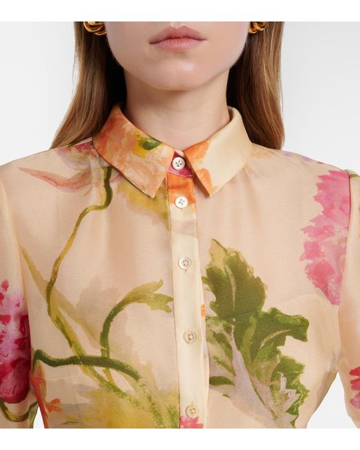 Carolina Herrera Women's Orange Belted Floral Silk Shirt Dress