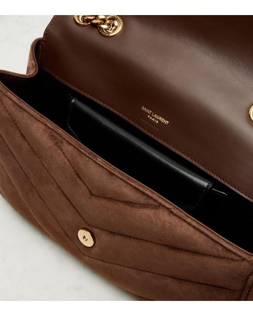 Saint Laurent Brown Schultertasche Loulou Small Aus Veloursleder