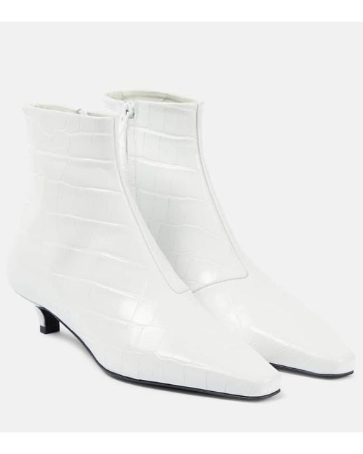 Totême  White The Croco Slim Leather Ankle Boots