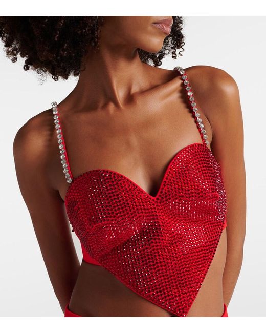 Area Red Embellished Wool Crop Top