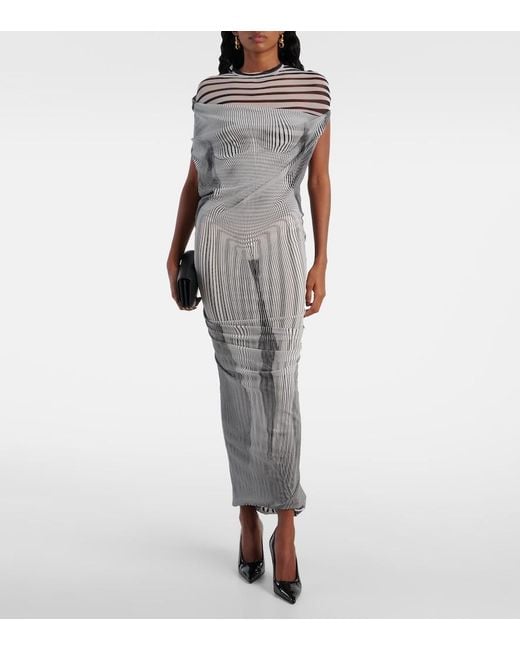 Jean Paul Gaultier Gray Body Morphing Layered Draped Tulle Midi Dress