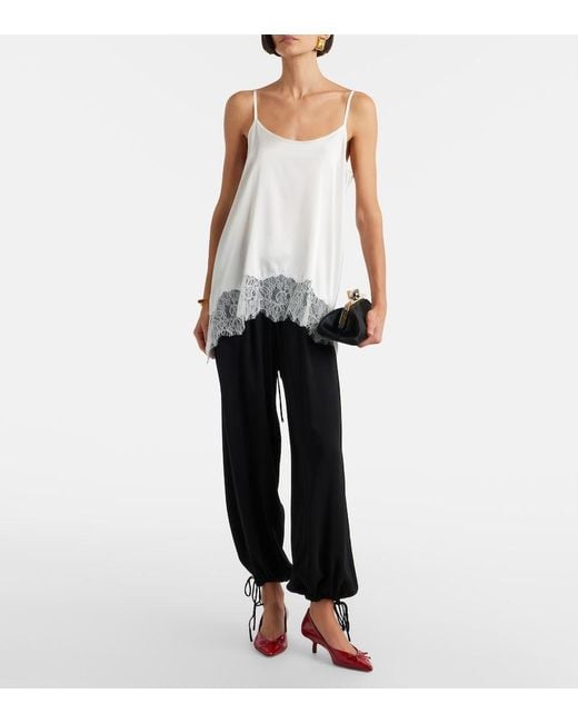 Staud White Chloe Lace-Trimmed Silk-Blend Satin Camisole