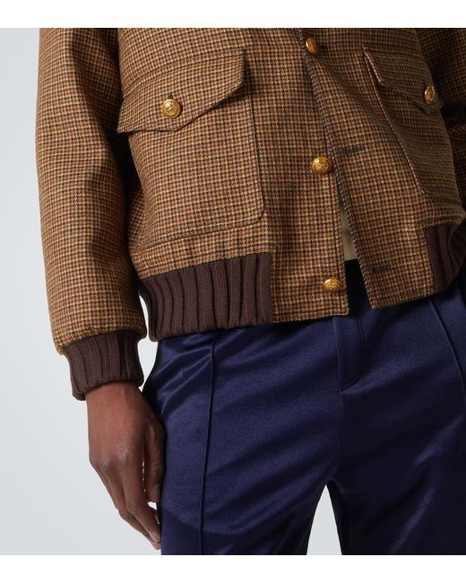 Valentino Brown Houndstooth Virgin Wool Bomber Jacket for men