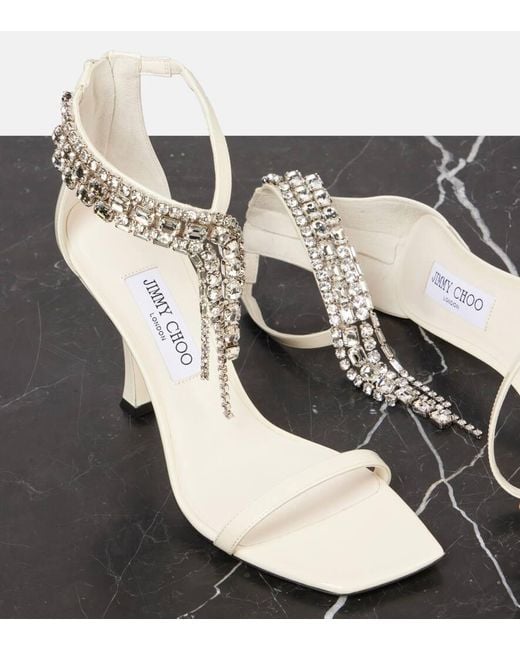 Jimmy Choo White Sandalen Verity 100 Aus Leder Mit Kristallen