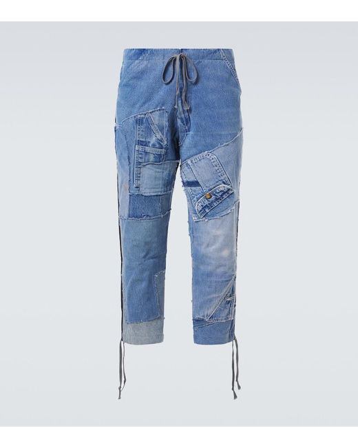 Greg Lauren Blue Patchwork Straight Jeans for men