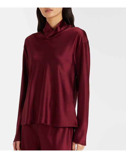 Leset Red Barb Satin Turtleneck Top