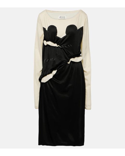 Maison Margiela Black Spliced Gathered Jersey Midi Dress