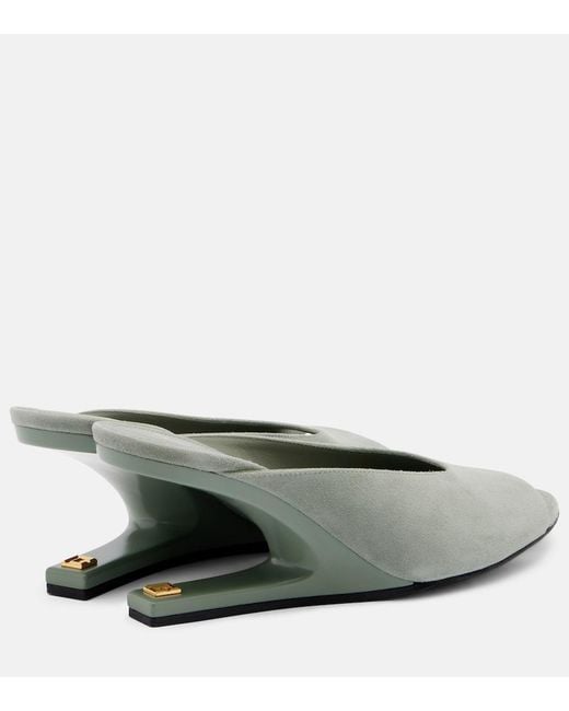 Balmain Green Suede Cutout Wedge Mules