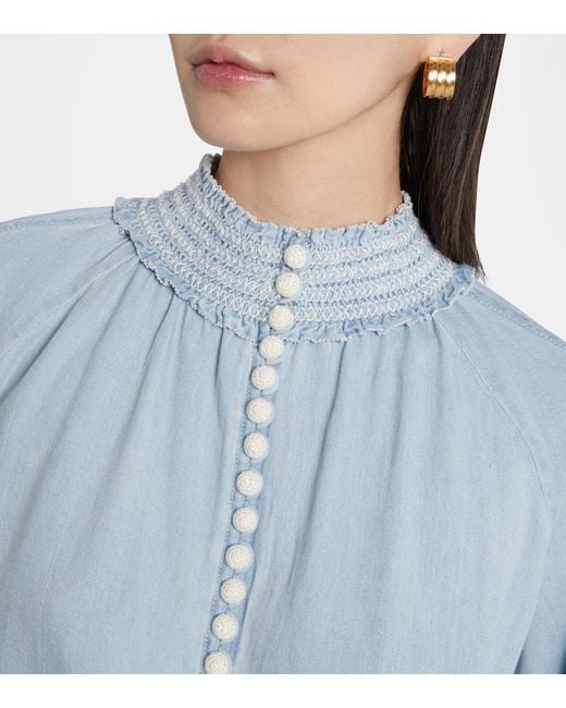 Zimmermann Blue Ascension Balloon-Sleeve Denim Blouse