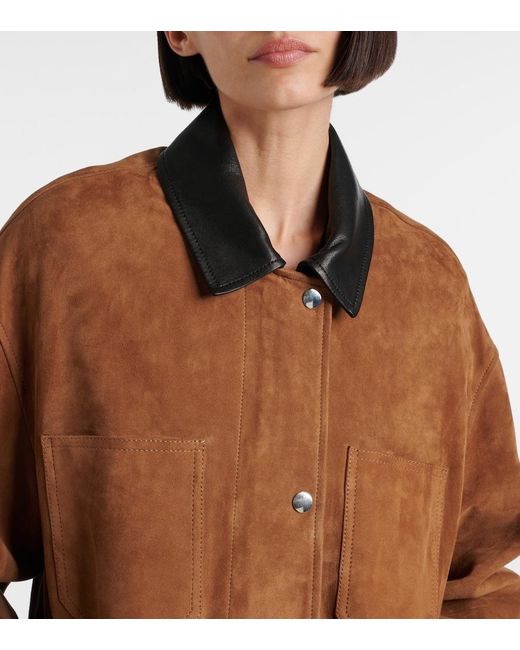Nour Hammour Brown Barn Leather-Trimmed Suede Jacket
