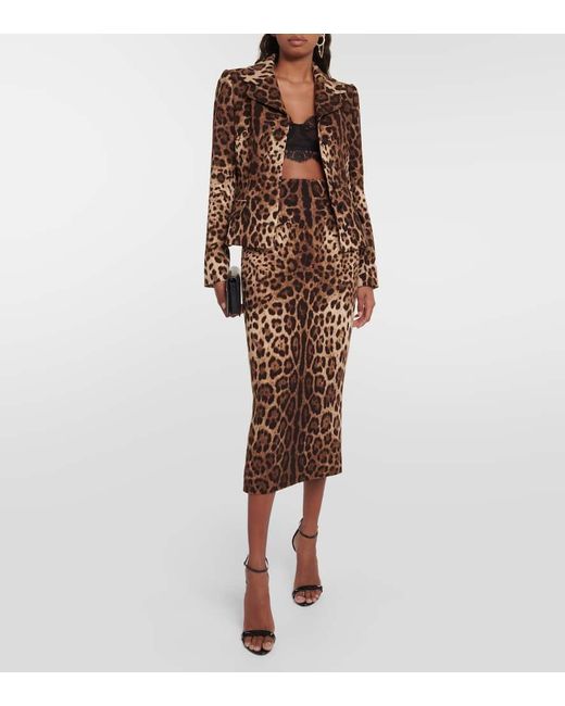 Dolce & Gabbana Brown Leopard Chenille Bleistiftrock