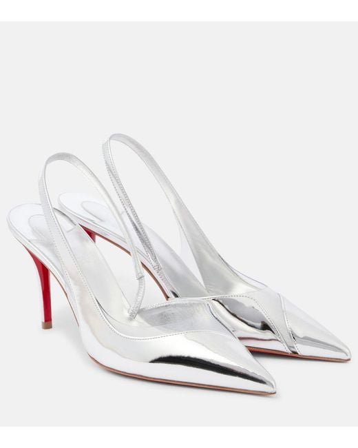 Christian Louboutin White Posticha 80 Metallic Leather Slingback Pumps