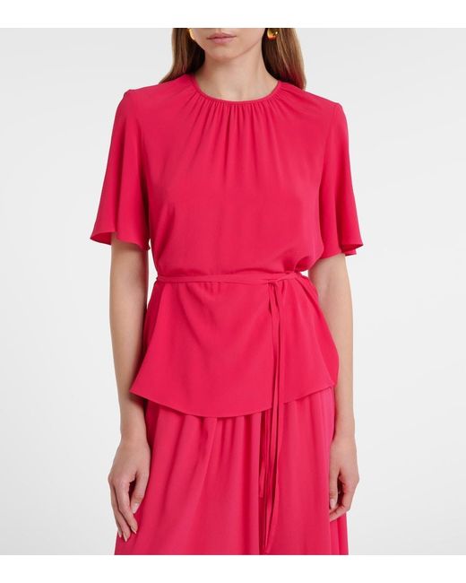 Joseph Red Libby Belted Crepe Blouse