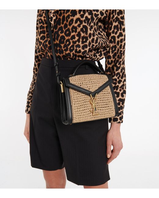 Saint Laurent Cassandra Leather And Raffia Shoulder Bag in Beige (Black) |  Lyst