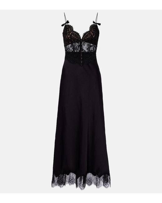 Self-Portrait Black Satin And Lace Midi Dress