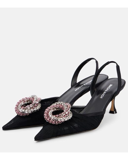 Mach & Mach Black Slingback-Pumps Galaxy Aus Mesh Mit Kristallen
