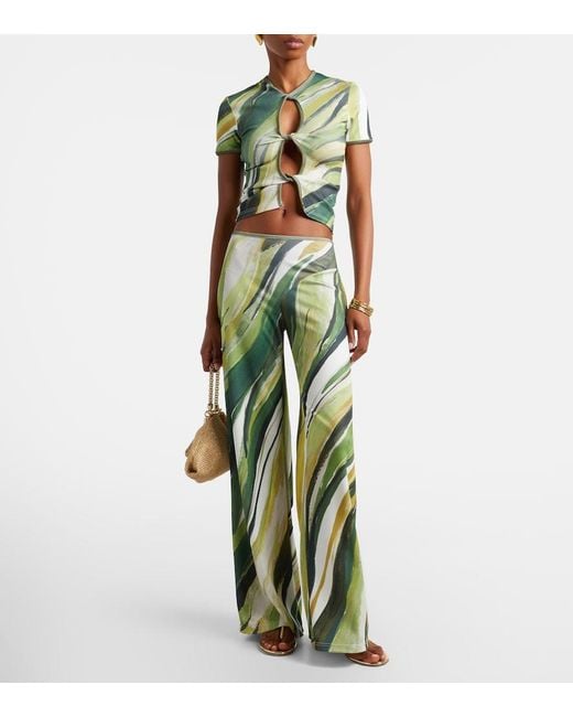 Christopher Esber Green Printed Ribbed-Knit Jersey Top