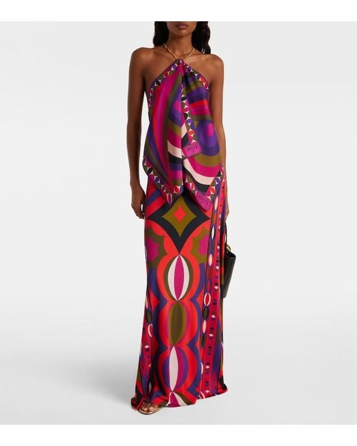 Emilio Pucci Pink Iride Embellished Silk Twill Top