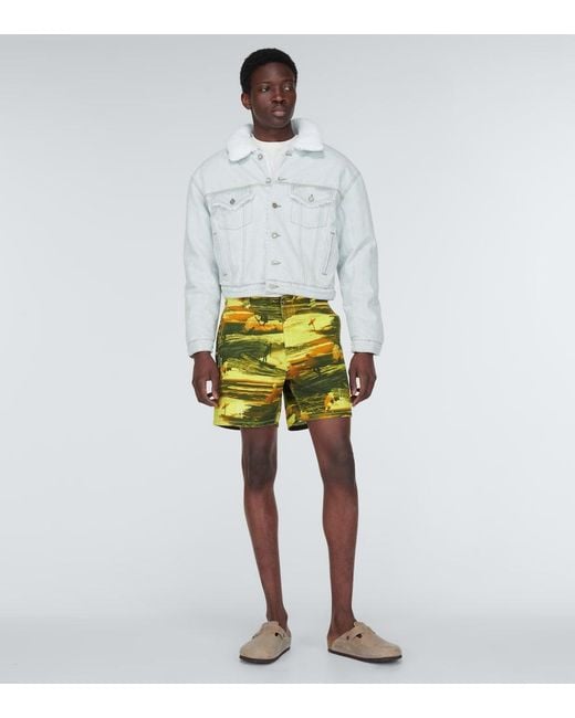 ERL Yellow Printed Cotton Shorts for men
