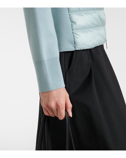 Moncler Blue Down-Paneled Virgin Wool Cardigan