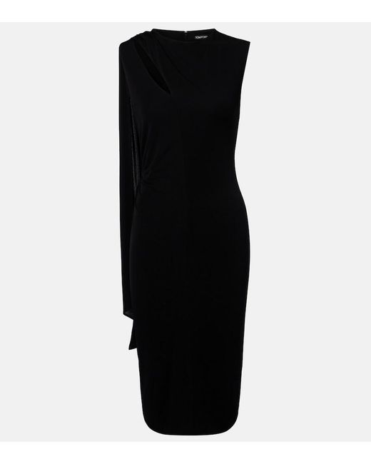 Tom Ford Black Cutout Shoulder-Drape Viscose Crepe Jersey Cocktail Dress