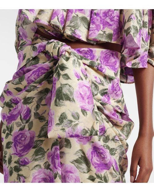 Chloé Pink Draped Floral Silk Midi Skirt