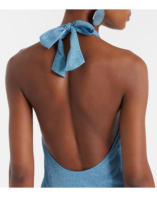 Oseree Blue Lumiere Halterneck Maxi Dress