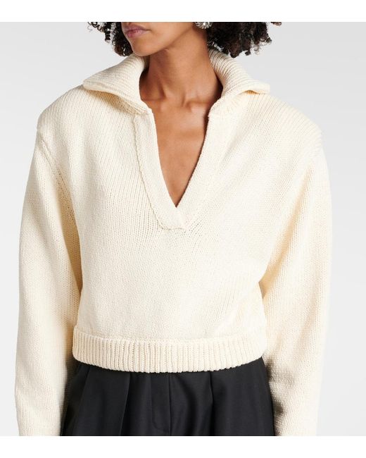 Magda Butrym White Cropped Cotton-Blend Polo Sweater