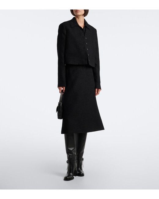Fendi Black Wool-Blend Boucle Midi Skirt