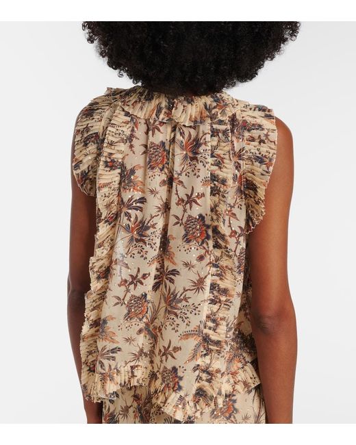 Ulla Johnson Natural Sabra Printed Silk-Blend Chiffon Top