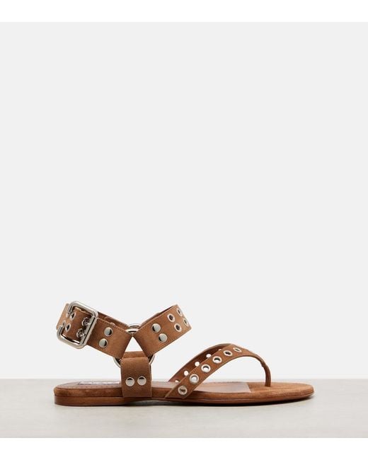 Alaïa Brown Biker Studded Suede Thong Sandals