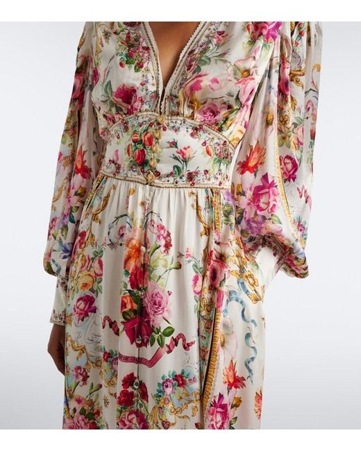 Camilla White Floral Silk Satin Maxi Dress