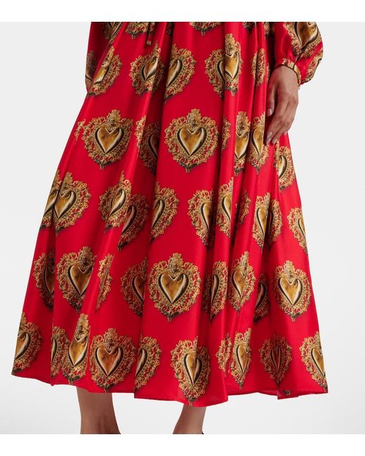 Dolce & Gabbana Red Printed Silk Satin Maxi Skirt