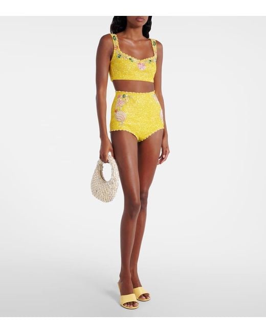 Clio Peppiatt Yellow Marina Embellished Crop Top