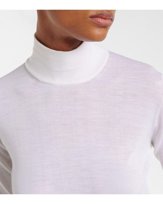 Max Mara White Boa Virgin Wool Turtleneck Top