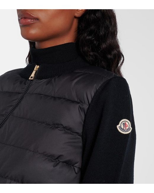 Cardigan De Lana Virgen Con Paneles De Plumas Moncler de color Black