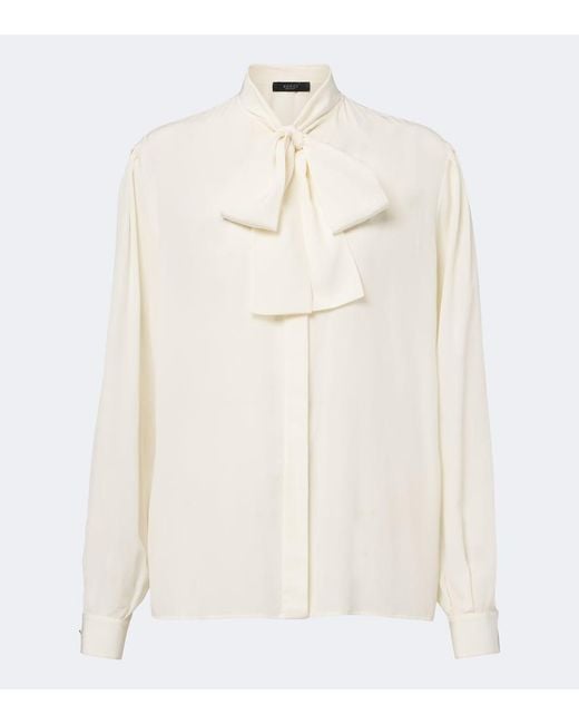 Gucci White Tie-Neck Silk Crepe De Chine Blouse