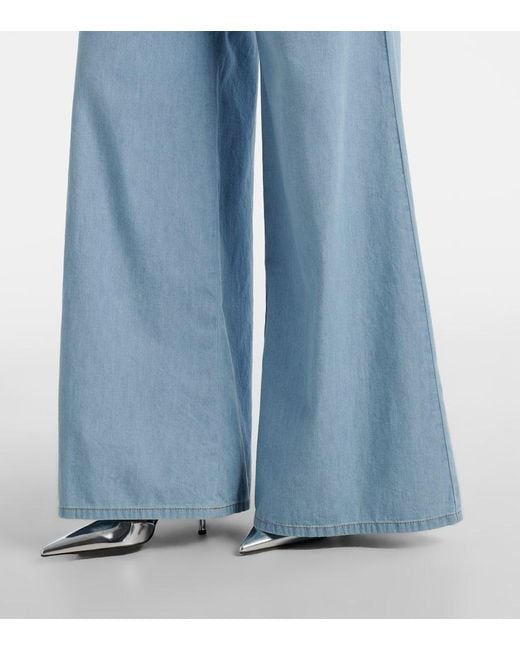 Area Blue Embellished Floral-Applique Wide-Leg Jeans