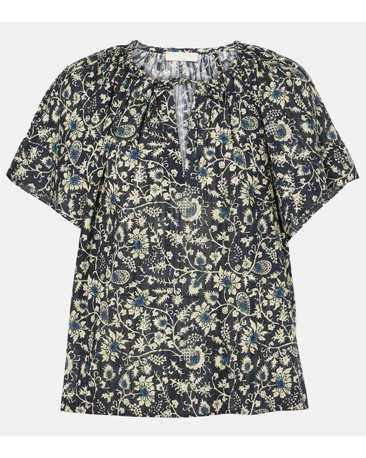 Ulla Johnson Gray Sena Printed Cotton-Blend Top